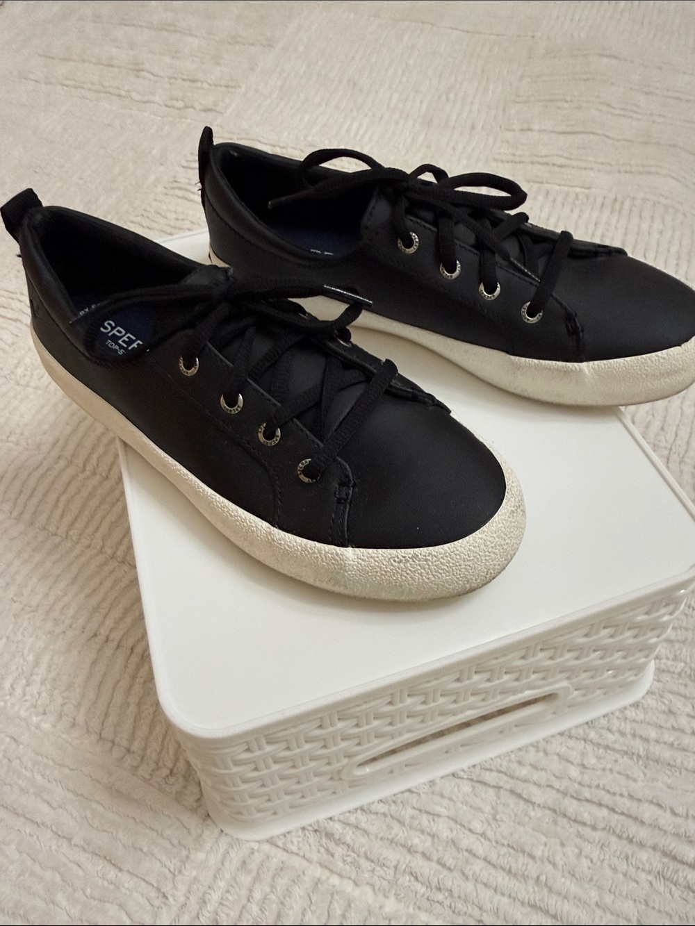 Sperry Black Lace-Up Low-Top Sneakers with White Soles